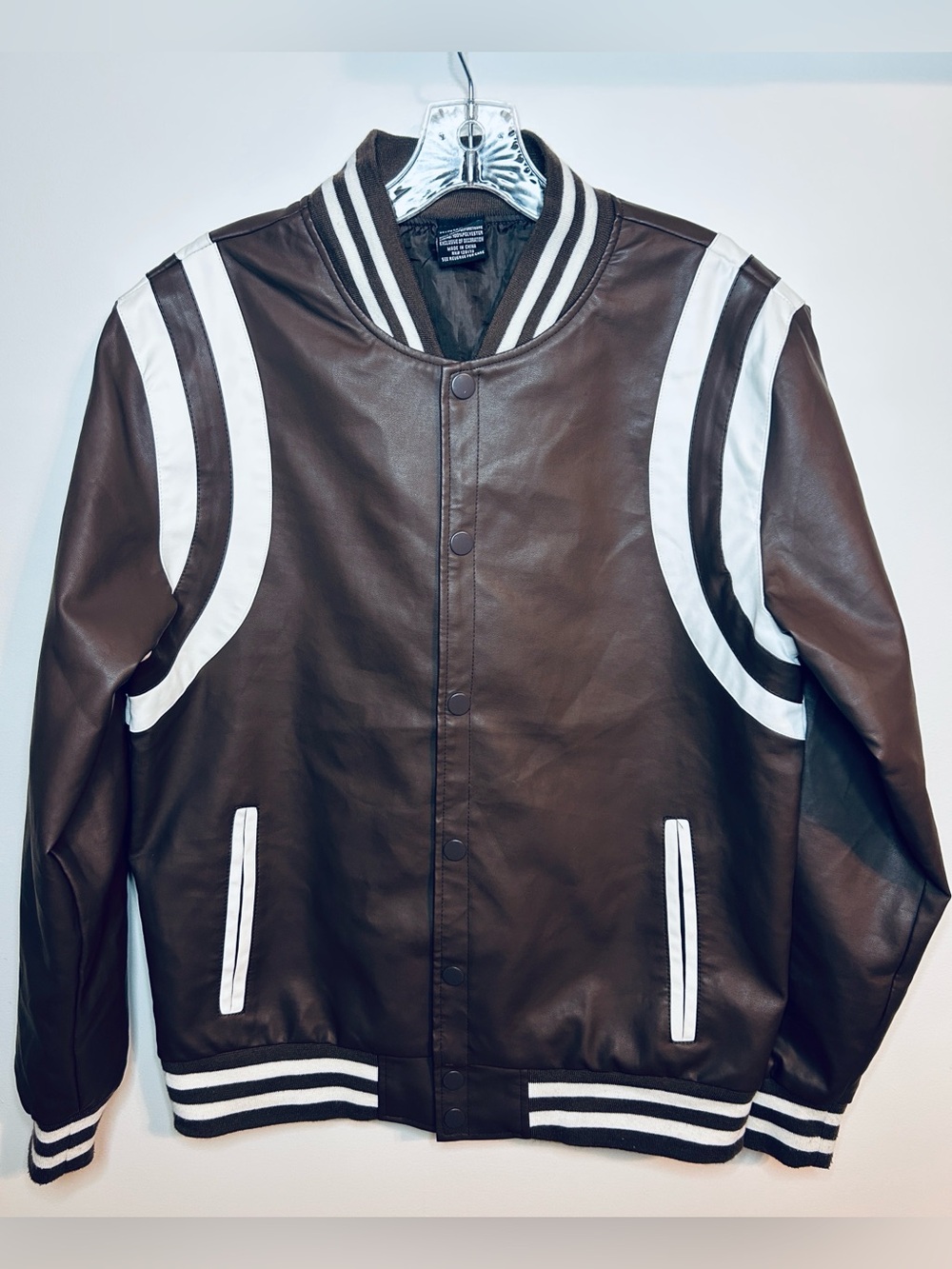Ring of Fire Brown Leather Varsity Jacket with White Trim